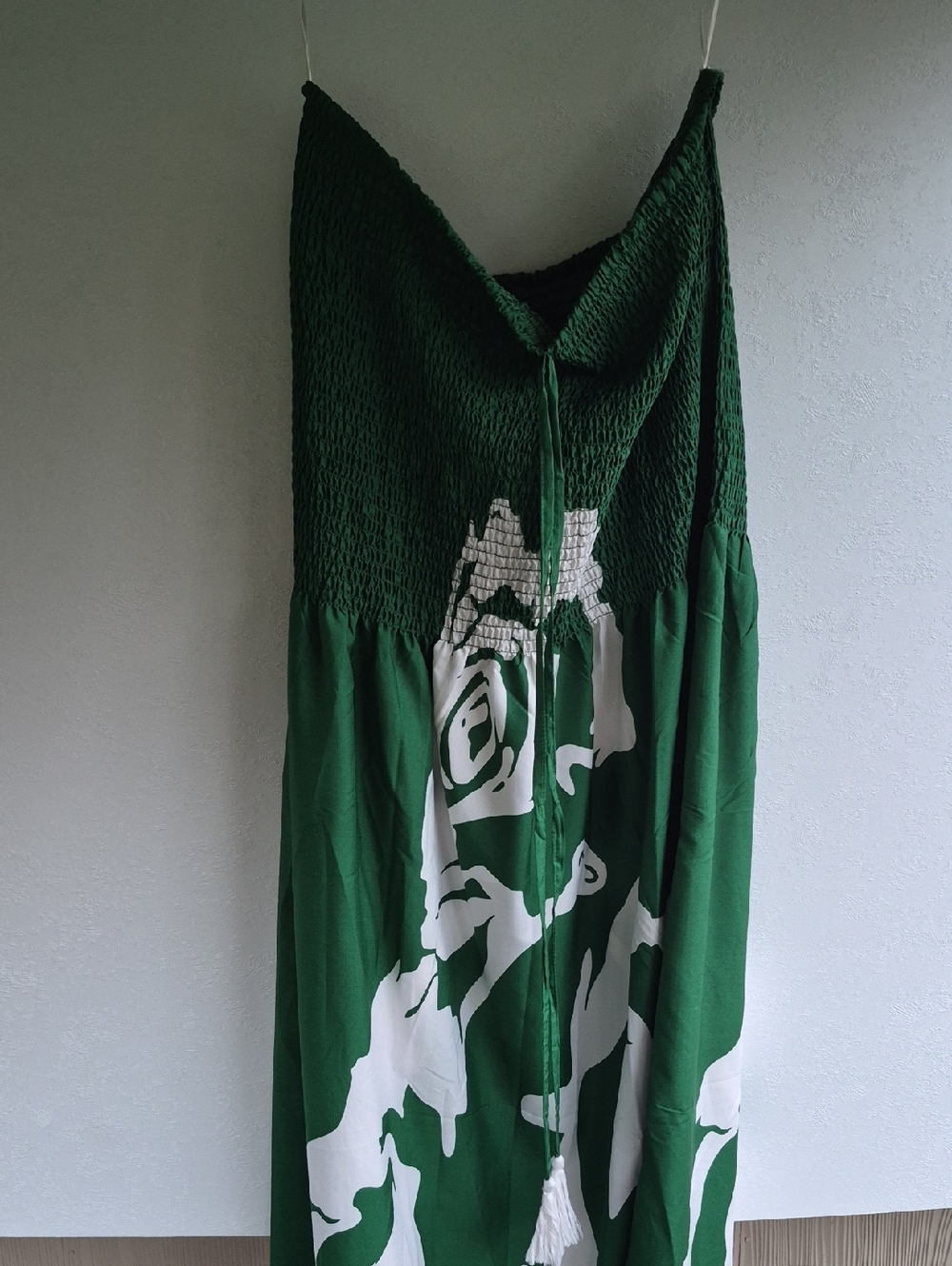 Green and White Strapless Floral Maxi Dress